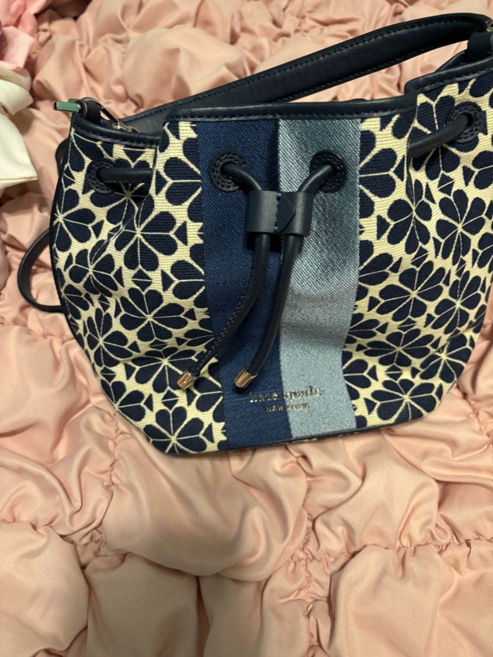 kate spade Navy & Cream Floral Canvas Drawstring Shoulder Bag
